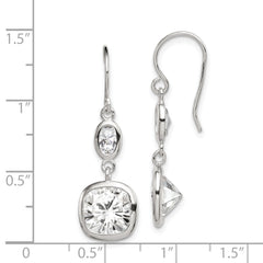 Sterling Silver Rhodium-plated Polished Oval & Square CZ Dangle Earrings