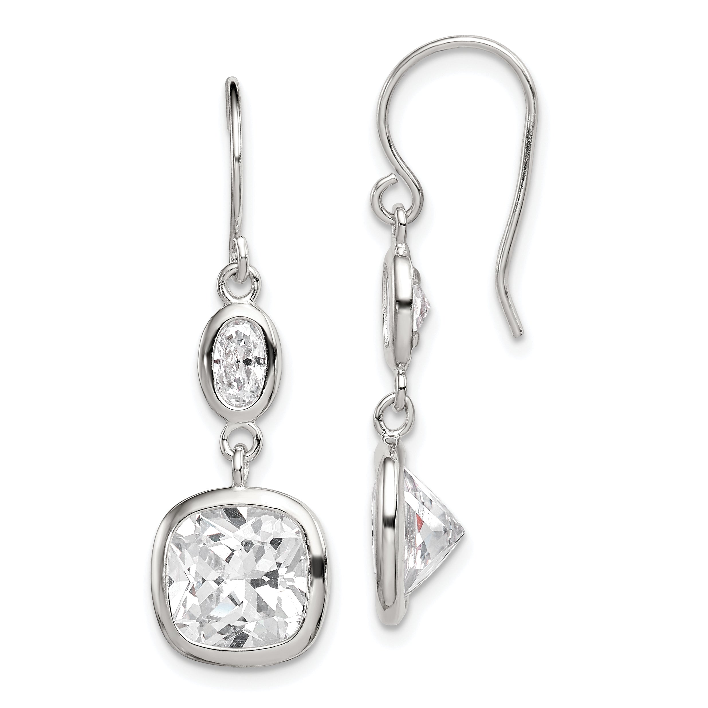Sterling Silver Rhodium-plated Polished Oval & Square CZ Dangle Earrings