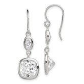Sterling Silver Rhodium-plated Polished Oval & Square CZ Dangle Earrings