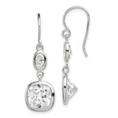 Sterling Silver Rhodium-plated Polished Oval & Square CZ Dangle Earrings