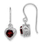Sterling Silver Rhodium Plated Garnet Small Heart Earrings