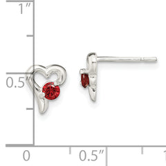 Sterling Silver Polished Red CZ Heart Post Earrings