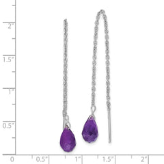 Sterling Silver Rhodium-plated Amethyst Bead Dangle Earrings