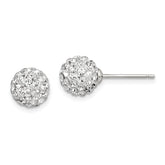 Sterling Silver Rhodium-plated Post 8mm White Czech Crystal Earrings