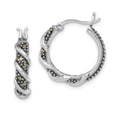 Sterling Silver Rhodium-plated Antiqued Swirl Hoop Marcasite Earrings