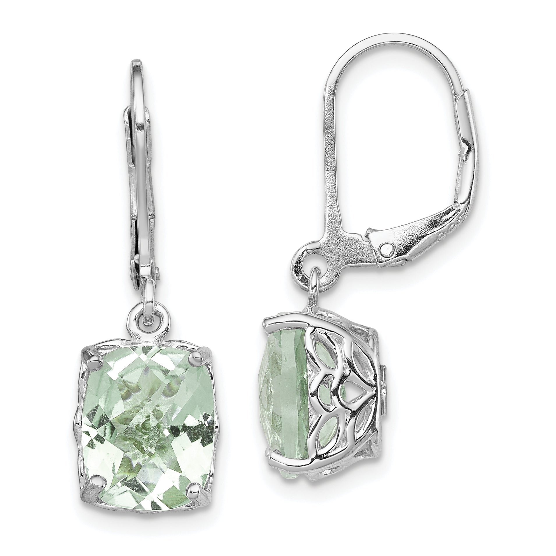 Sterling Silver Rhodium-plated Green Quartz Earrings