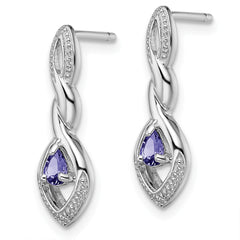 Sterling Silver Rhodium Plated Diamond and Tanzanite Post Earrings