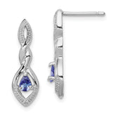 Sterling Silver Rhodium Plated Diamond and Tanzanite Post Earrings