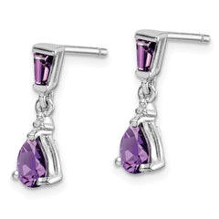 Sterling Silver Rhodium Plated Diamond and Amethyst Post Earrings