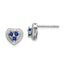 Sterling Silver Rhodium Plated Diamond & Sapphire Heart Earrings