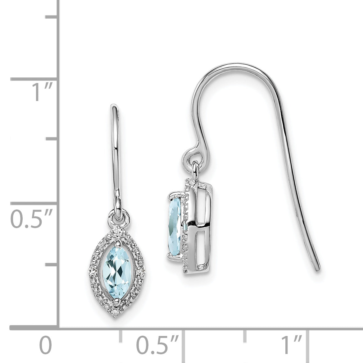 Sterling Silver Rhodium-plated Diamond and Aquamarine Earrings