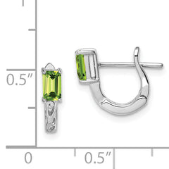 Sterling Silver Rhodium Plated Peridot Hinged Hoop Earrings