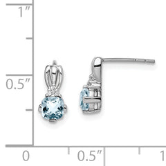 Sterling Silver Rhodium Plated Dia. Aquamarine Round Post Earrings