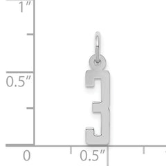 Sterling Silver/Rhodium-plated Elongated Polished Number 3 Charm