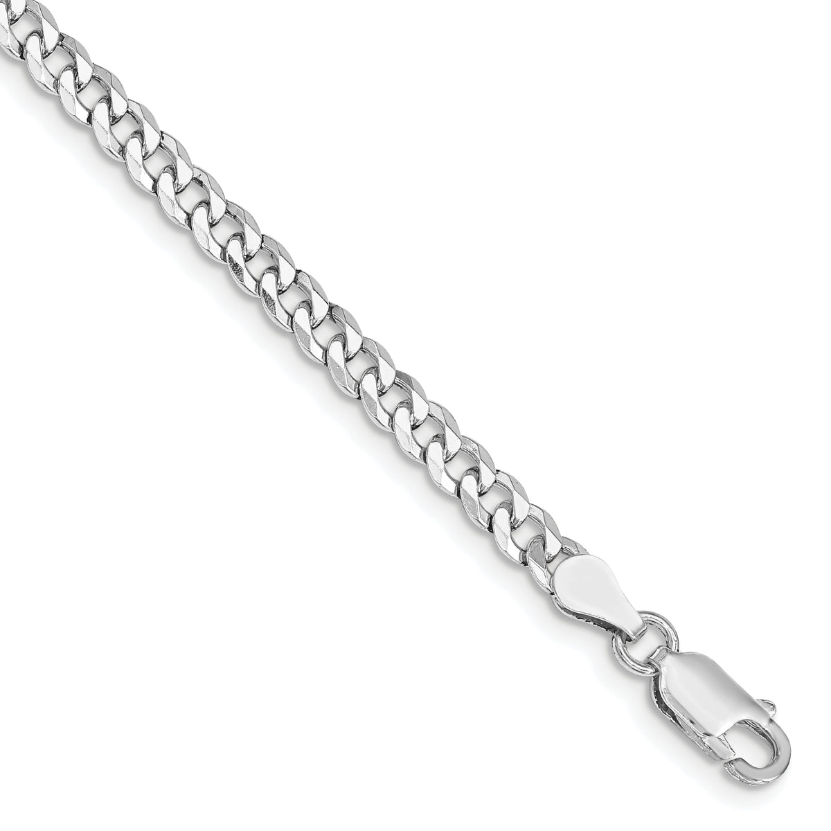 Sterling Silver Rhodium-plated 4mm Beveled Curb Chain