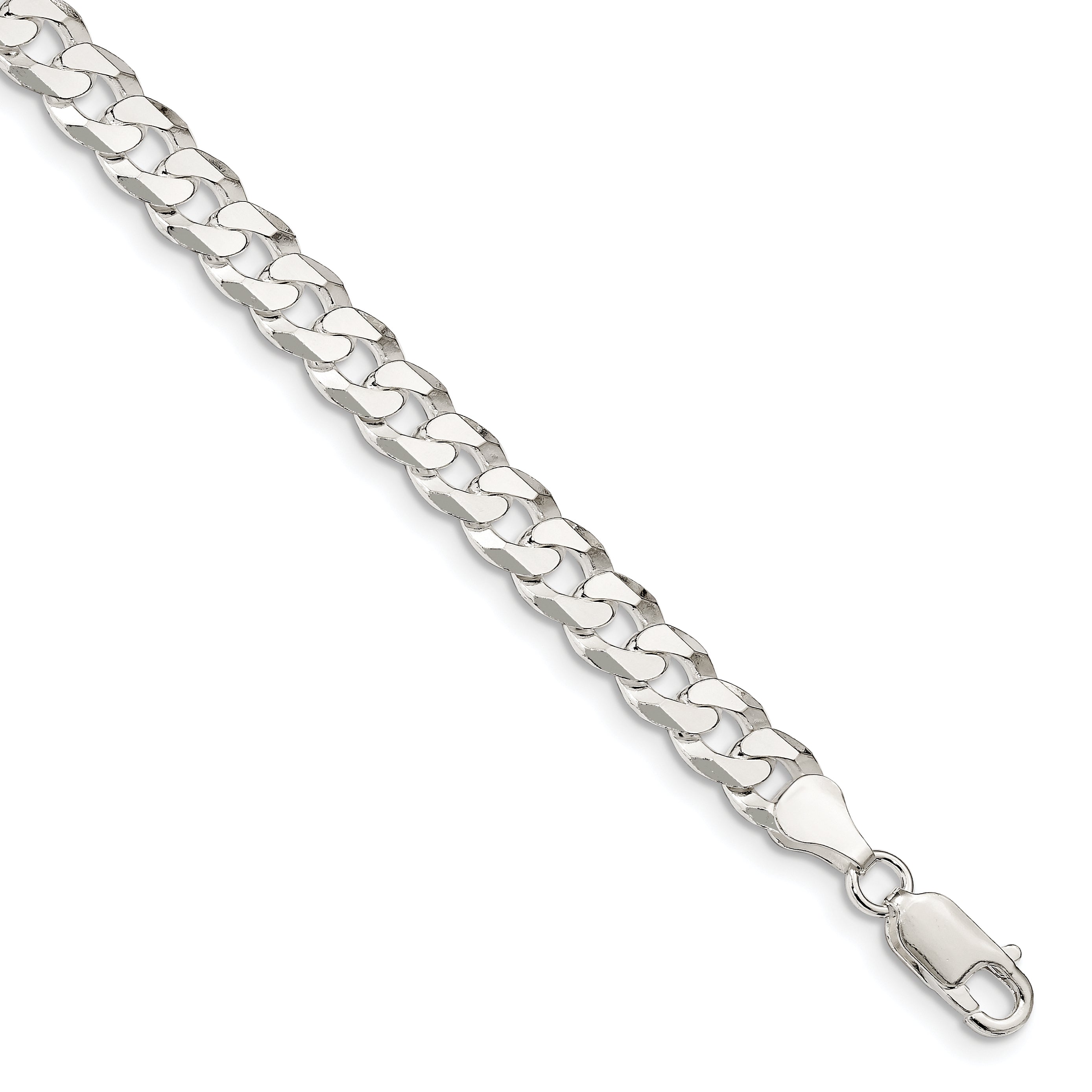 Sterling Silver 7.00mm Beveled Curb Chain