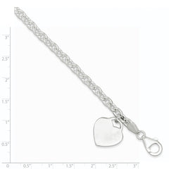 Sterling Silver 1.5mm Engraveable Heart Charm Bracelet