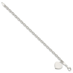 Sterling Silver 1.5mm Engraveable Heart Charm Bracelet