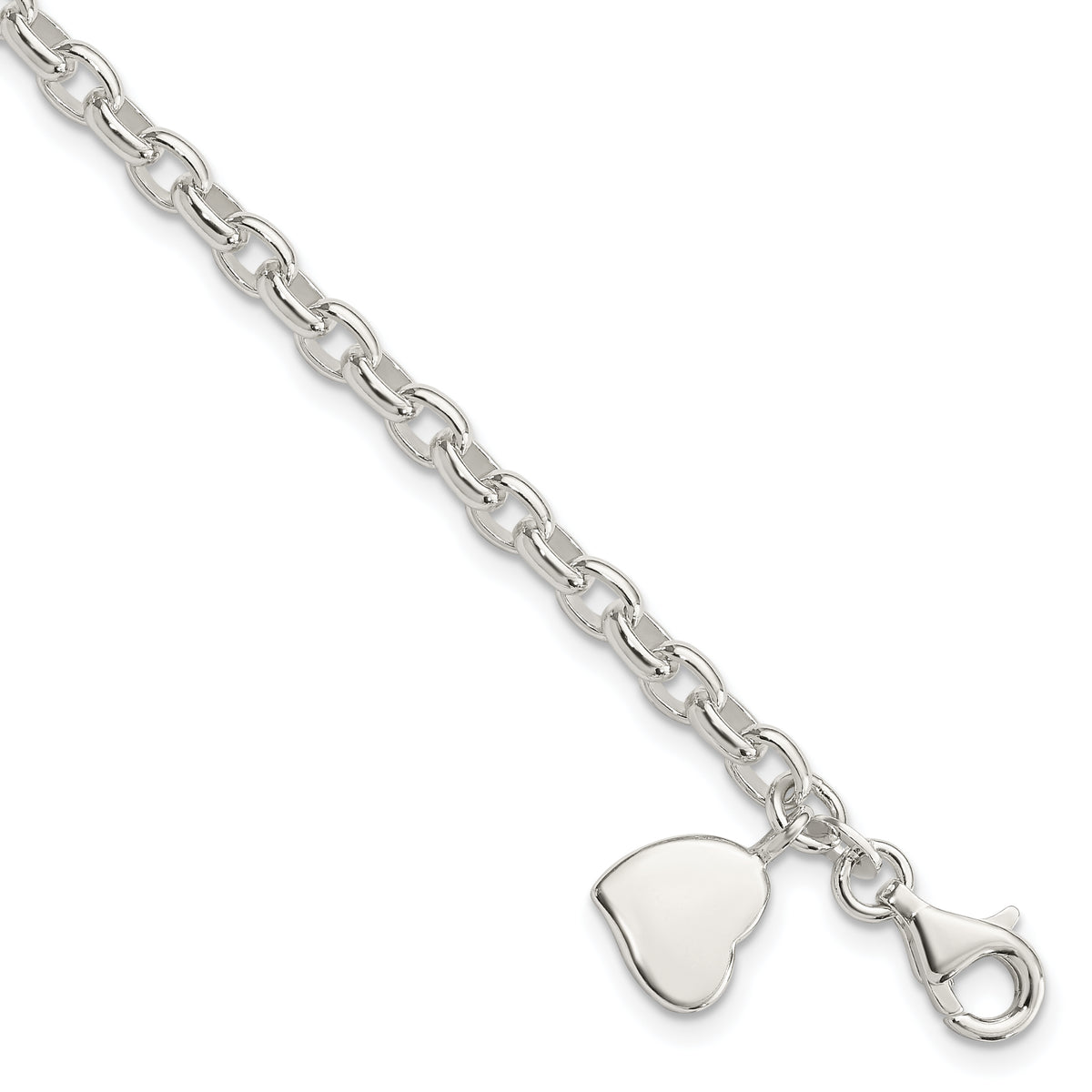 Sterling Silver Oval Rolo with Solid Engraveable Heart Bracelet