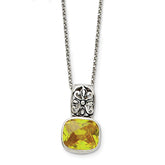 Sterling Silver 925 Necklace with Antiqued Yellow CZ Elegance - 16
