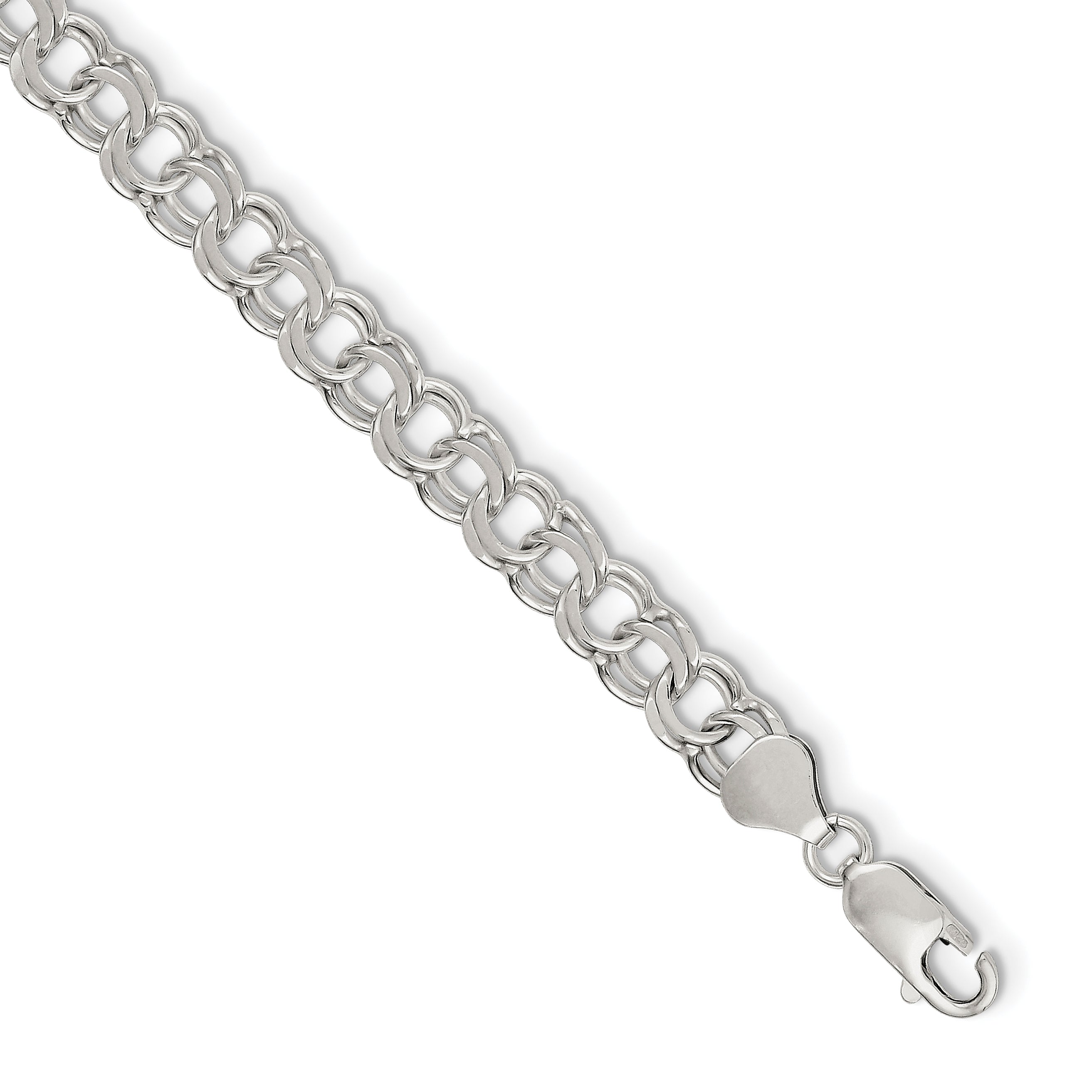 Sterling Silver 7.6mm Double Link Charm Bracelet