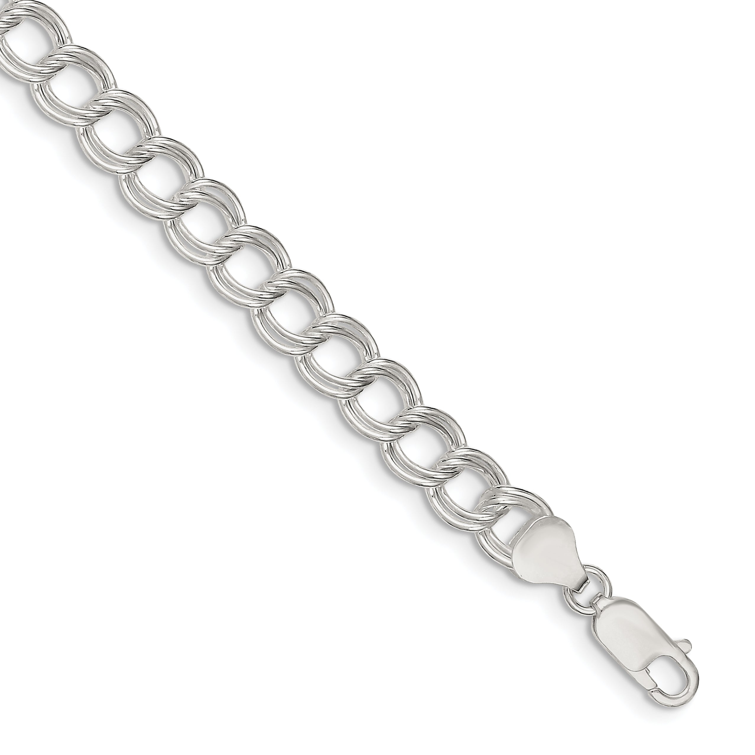 Sterling Silver 7.5mm Double Link Charm Bracelet