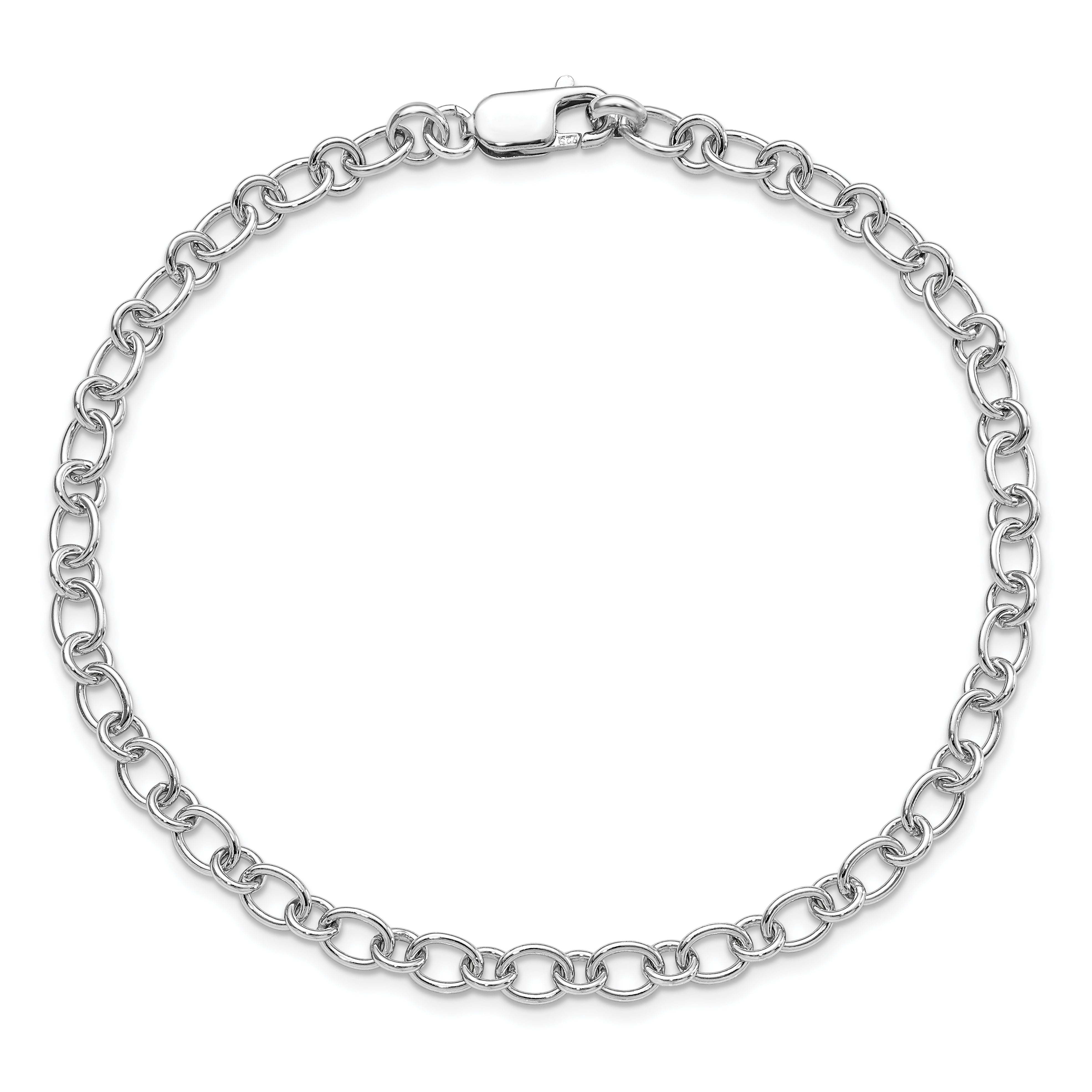 Amore La Vita Sterling Silver Rhodium-plated Polished 5.25mm Oval and Round Link 9 inch with Lobster Clasp Charm Anklet