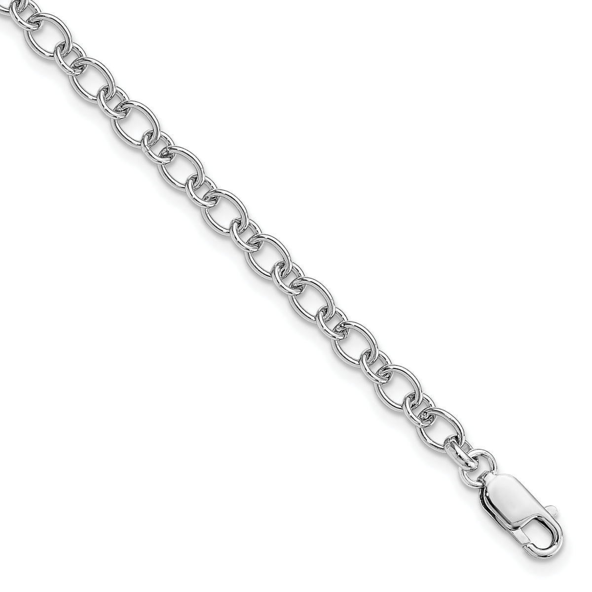 Amore La Vita Sterling Silver Rhodium-plated Polished 5.25mm Oval and Round Link with Lobster Clasp 10 inch Charm Anklet