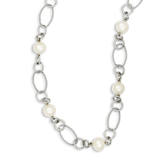 Sterling Silver 925 Freshwater Pearl Necklace with Elegant White Cultured Pearls