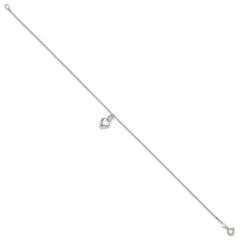 Sterling Silver 10inch Polished Puffed Heart Anklet
