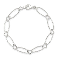 Sterling Silver Oval Link w/Hearts Bracelet