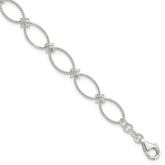 Sterling Silver Polished Textured Fancy Oval Link Bracelet
