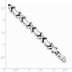 Sterling Silver Rhodium Polished and Brushed X's and Hearts Bracelet