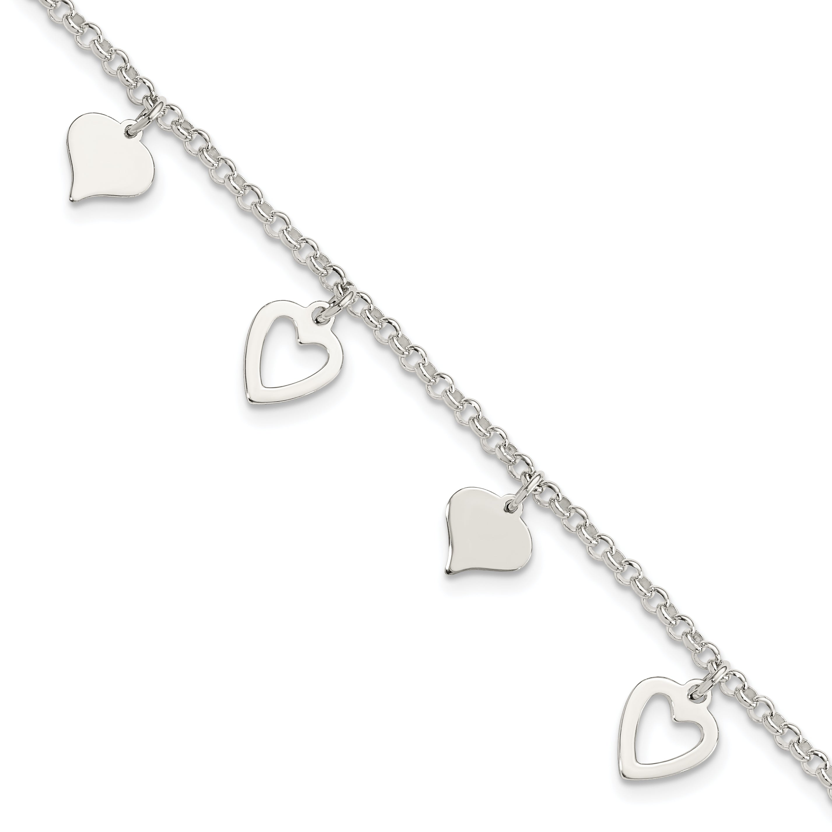Sterling Silver Polished Heart Bracelet