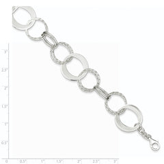 Sterling Silver Polished and Textured Circle Link Bracelet