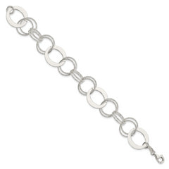 Sterling Silver Polished and Textured Circle Link Bracelet