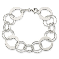 Sterling Silver Polished and Textured Circle Link Bracelet