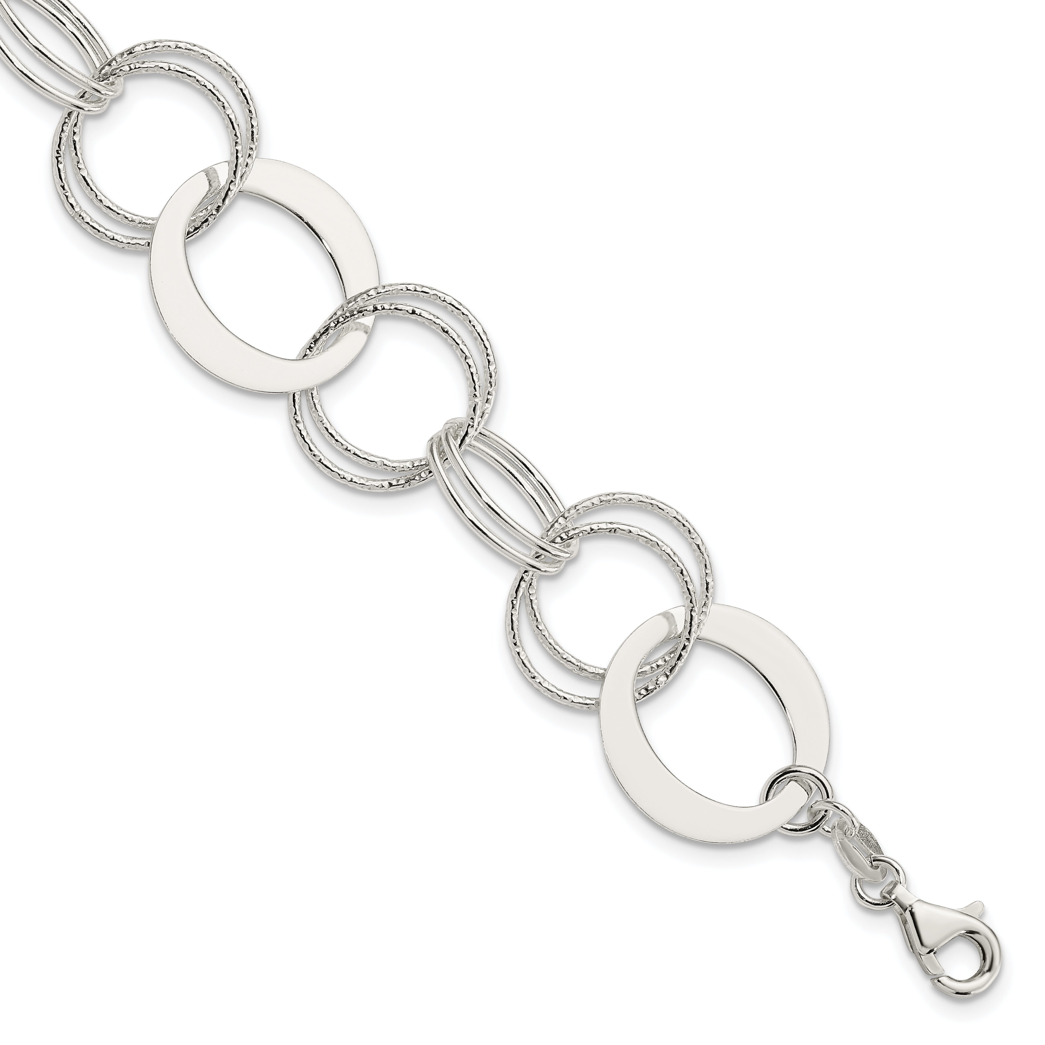 Sterling Silver Polished and Textured Circle Link Bracelet