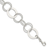 Sterling Silver Polished and Textured Circle Link Bracelet