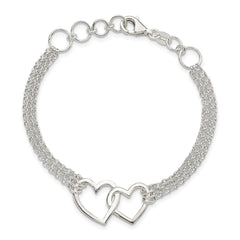 Sterling Silver Polished 3-strand w/.5in. Ext. Heart Bracelet