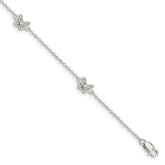 Sterling Silver Rhodium-plated Polished CZ Butterflies 6 inch Bracelet with 1 inch extension
