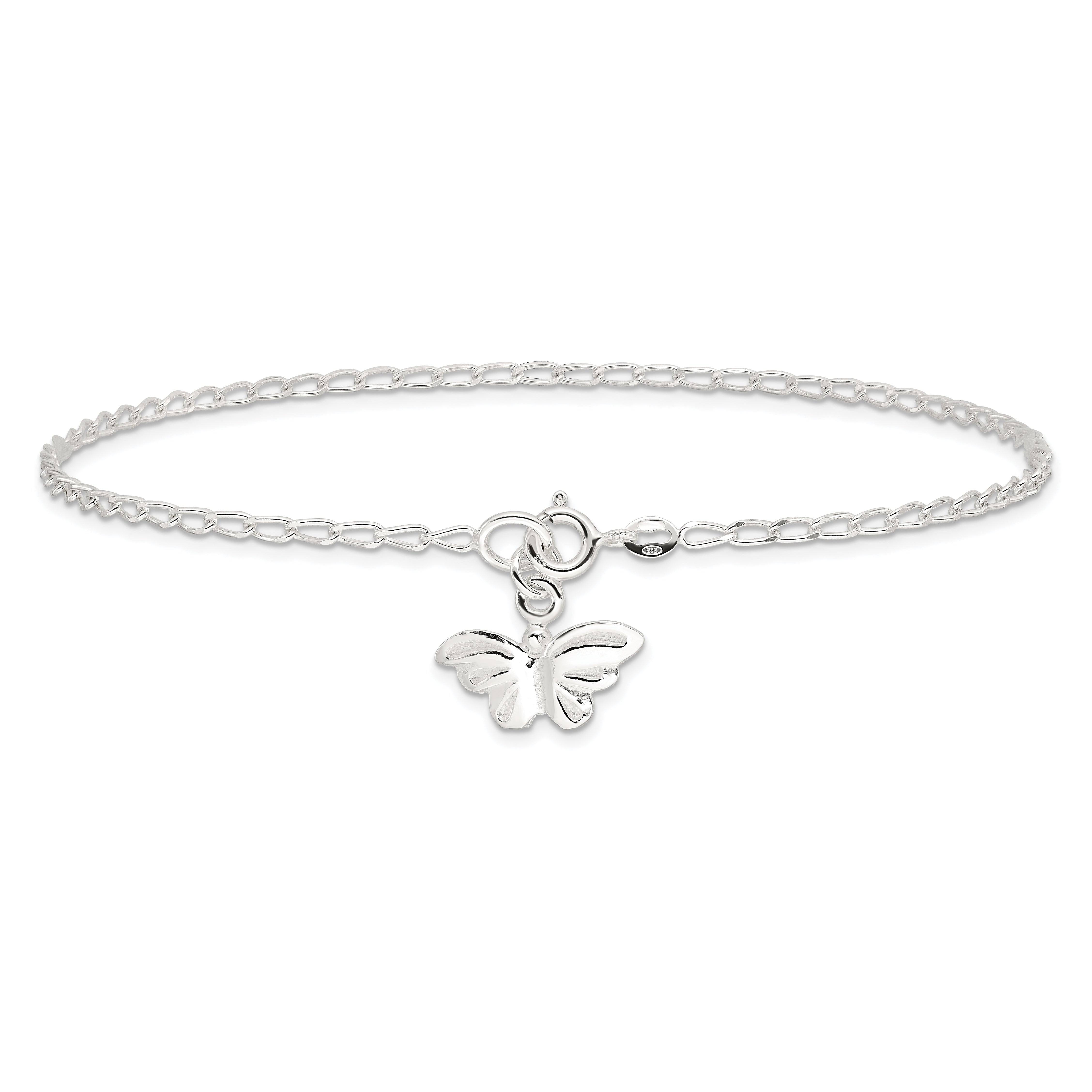 Sterling Silver 10inch Solid Polished Butterfly Anklet