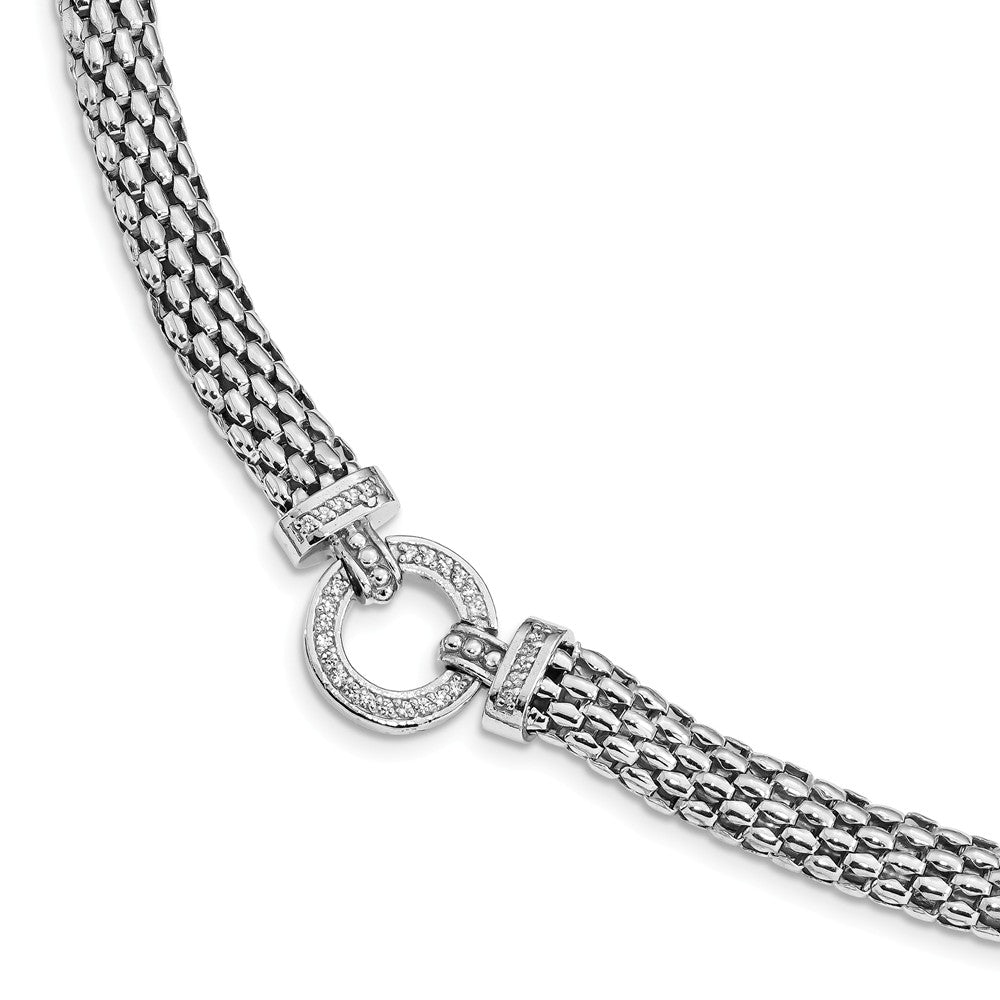 Sterling Silver Rhodium-plated Polished CZ Mesh 17.75in Necklace