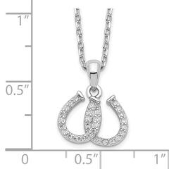 Sterling Silver CZ Double Horseshoe Necklace with Polished Rhodium Finish