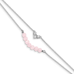 Sterling Silver CZ and Pink Glass Beads w/ 1in ext. Bracelet