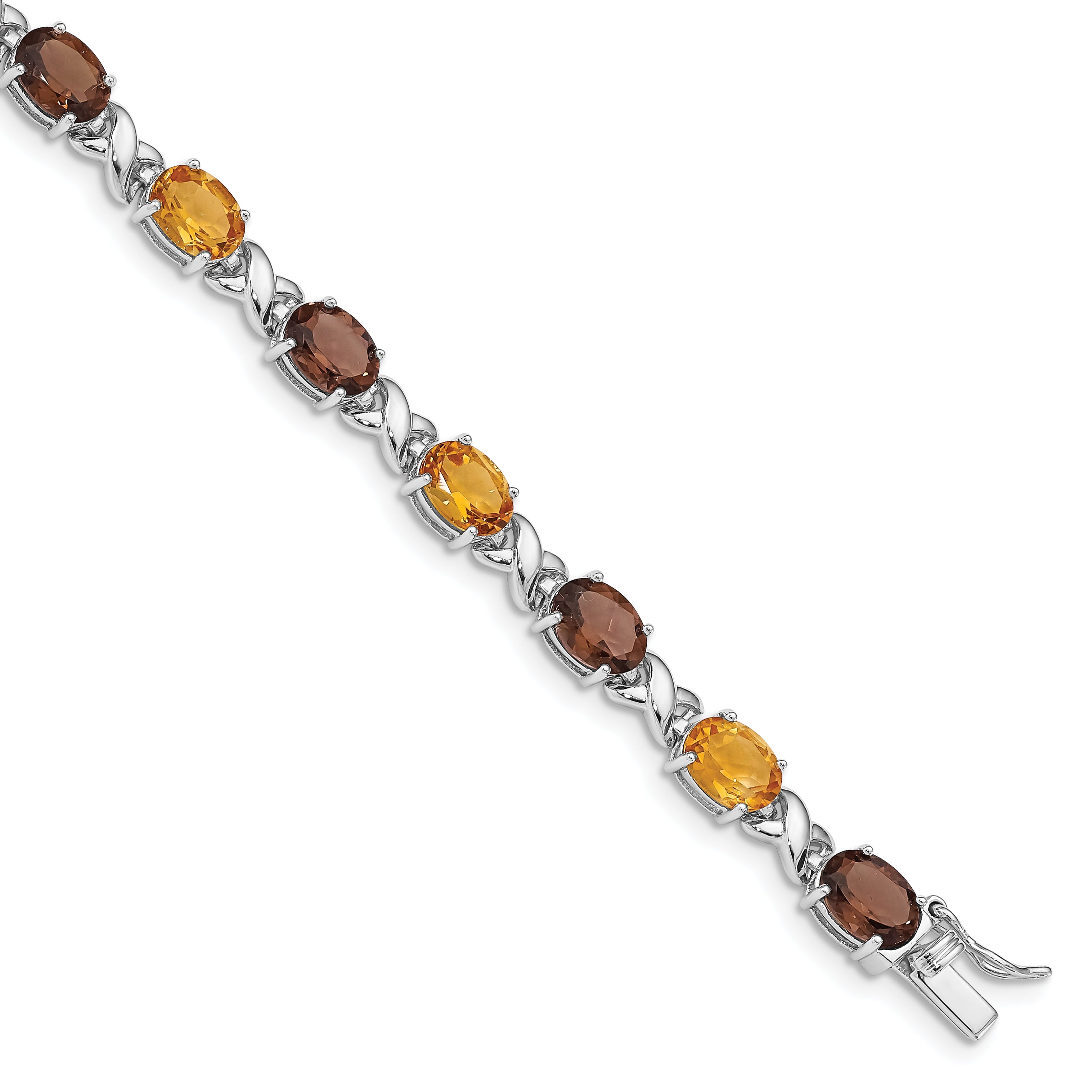 Sterling Silver Rhod-pltd Smoky Quartz/Citrine/Wh.Topaz Bracelet