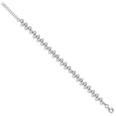 Sterling Silver Rhodium-plated Offset Beads w/1.25in. Ext. Bracelet