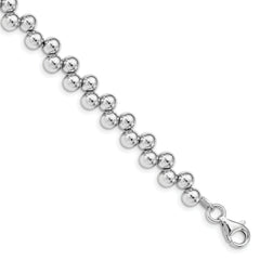 Sterling Silver Rhodium-plated Offset Beads w/1.25in. Ext. Bracelet