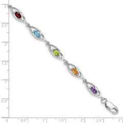 Sterling Silver Rhod-plat Amethyst Topaz Peridot Citrine Garnet Bracelet