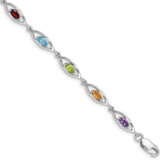 Sterling Silver Rhod-plat Amethyst Topaz Peridot Citrine Garnet Bracelet